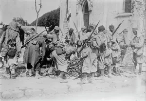 Algeria Prints: Turcos Examining War Booty at Neufmentiers, 1914. Creator: Bain News Service