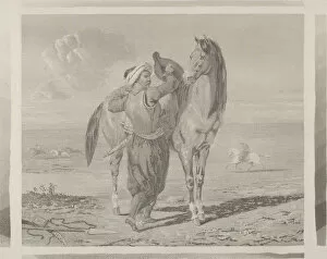 Images Dated 28th April 2020: A Turk Saddling His Horse, 1824. 1824. Creator: Eugene Delacroix