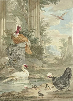 Classical Collection: Turkey and Other Birds near Classical Ruins in a Park, c.1756-c.1761. Creator: Aert Schouman
