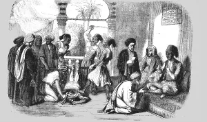 Punishment Prints: A Turkish Court of Justice; The Bastinado, 1854. Creator: Unknown