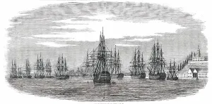 Dardanelles Prints: The Turkish Fleet in Bashika Bay, 1850. Creator: Unknown