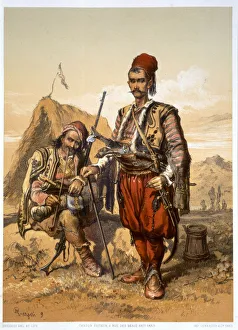 Amadeo Prints: Turkish foot soldiers in the Ottoman army, 1857. Artist: Amadeo Preziosi