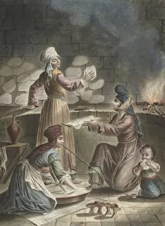 Chopine Collection: Turkish women bake bread, 1790. Artist: Rosset, Francois-Marie (1752-1824)