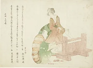 Surimono Prints: A turner and his assistant, from the series Thirty-six Poets as Craftsmen