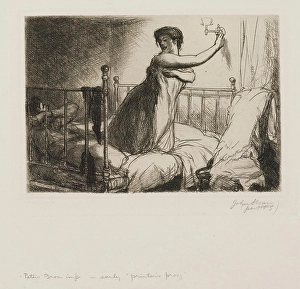 Ashcan School Prints: Turning Out the Light, 1905. Creator: John Sloan
