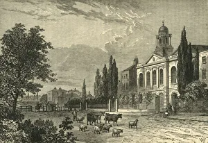 North London Prints: Turnpike in the Hampstead Road, and St. Jamess Church, in 1820, (c1876). Creator: Unknown