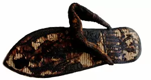 Pharaoh Of Egypt Gallery: Tutankhamun?s sandal decorated with bound prisoners and sema-tawy symbols, 14th cen. BC