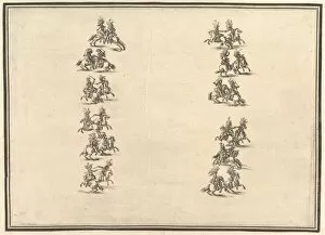Duelling Gallery: Twenty-four riders dueling and forming two columns, from La Gara delle Stagioni, 1652