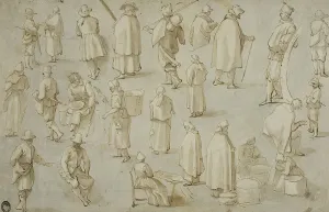 Twenty-four studies of standing, walking and seated figures. Creator: Adam Willaerts