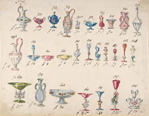 One of Twenty-Three Sheets of Drawings of Glassware (Mirrors, Chandeliers, Goblets, etc