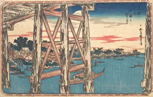 Ando Collection: Twilight Moon at Ryogoku Bridge. Creator: Ando Hiroshige
