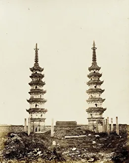 Pagoda Prints: Twin Pagodas, Southern Sung Style, 1860. Creator: Felice Beato