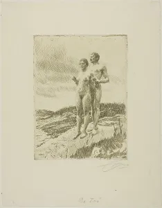 Skinny Dipping Prints: The Two, 1916. Creator: Anders Leonard Zorn