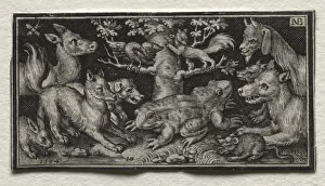 Two-headed Frog surrounded by Animals, 1594. Creator: Nicolaes de Bruyn (Netherlandish Two-headed Frog surrounded by Animals, 1594. Creator: Nicolaes de Bruyn (Netherlandish
