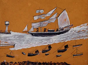 Shipping Prints: Two-master and fishing fleet, c1930. Creator: Alfred Wallis