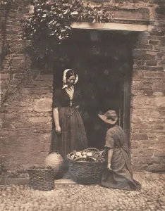 Llewelyn John Dillwyn Prints: [Two Women, One Kneeling and One Standing, Looking into Basket Filled with Vegetables]