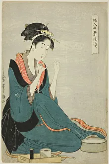 Teal Prints: Tying Thread, from the series “Women's Handicrafts: Models of Dexterity ('Fujin tewaza)