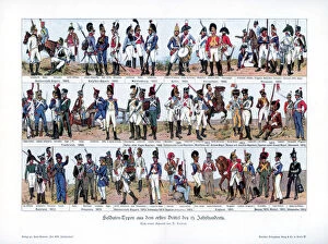 British Raj Collection: Types of soldiers from the first half of the 19th century, 1900. Artist: Richard Knotel