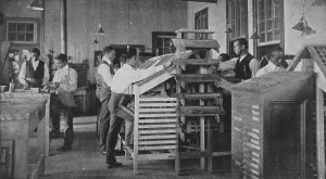 Booker T Prints: Typesetting printing office, 1904. Creator: Frances Benjamin Johnston