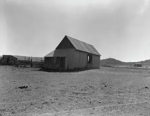 Escalante Prints: Typical barn on the edge of town, Escalante, Utah, 1936. Creator: Dorothea Lange