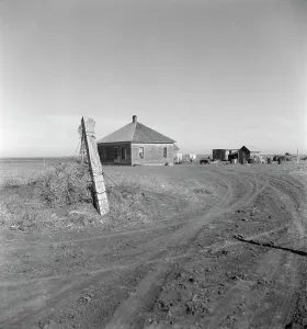 Climate Prints: Typical farm in the Mills area, New Mexico, 1935. Creator: Dorothea Lange