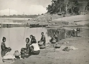 Rowe And Co Prints: Typical Riverside Scene on the great Irrawaddy - Women bathing and drawing water, 1900