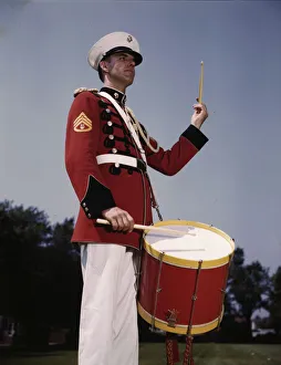 Palmer Alfred T Prints: U. S. Marine Band drummer, probably at the Marine Barracks