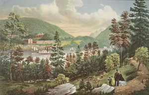 Steamer Ship Prints: U. S. Military Academy - West Point, from the opposite Shore, pub. 1862, Currier & Ives