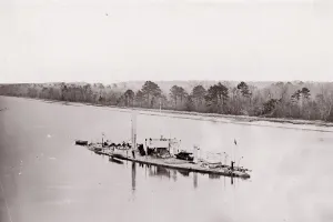 U. S. Monitor Casco on James River, taken from a lookout tower on bank