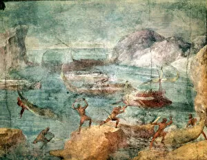 Biblioteca Apostolica Vaticana Gallery: Ulysses and his fleet attacked by Lestrygonians