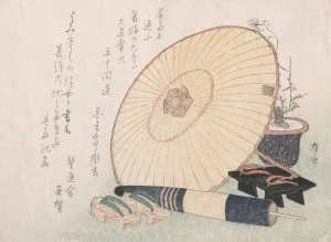 Ryuryukyo Shinsai Prints: Umbrellas and Geta (Japanese Wooden Sandals), probably 1816. probably 1816