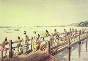 Burma Prints: Umeerapoora, from the long wooden Bridge