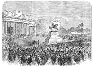 Uncovering the equestrian statue of the late Field Marshal Lord Combermere at Chester, 1865. Creator: Unknown