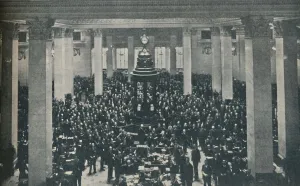 Risk Prints: The Underwriting Room at Lloyds, with the Rostrum in the centre, 1936