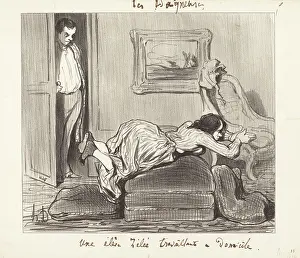 Swimming Prints: Une eleve zelee travaillant a domicile, 1847. Creator: Honore Daumier