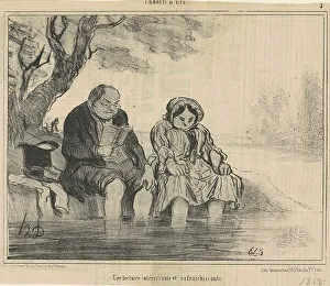Washing Feet Prints: Une lecture intéressante et rafraichissante, 19th century. Creator: Honore Daumier