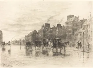 Lix Hilaire Buhot Prints: Une Matinee d Hiver au Quai de l Hotel-Dieu (Winter Morning on the Quai de