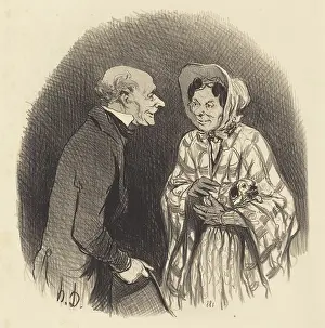 Lap Dog Prints: Une nouvelle connaissance, 1846. Creator: Honore Daumier