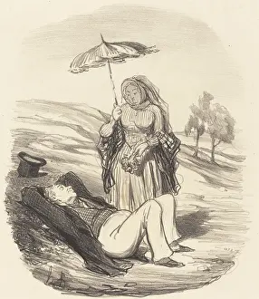 Reclining Prints: Une promenade conjugale, 1852. Creator: Honore Daumier