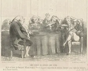 Meeting Prints: Une seance du conseil des cinq, 1850. Creator: Honore Daumier
