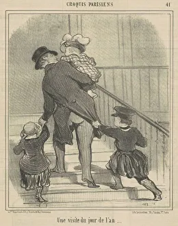 New Years Day Prints: Une visite du jour de l'an, 19th century. Creator: Honore Daumier