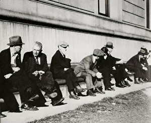 Unemployed Collection: Unemployed men sitting outside the Public Library, San Francisco, California, USA, February 1937