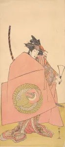 An Unidentified Actor in the Onna (Woman) Shibaraku (Wait-a-Moment) Act, ca. 1780. Creator: Shunsho