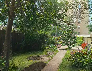 Backyard Prints: Unidentified city garden, probably in New York