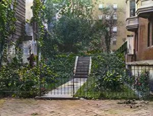 City Garden Prints: Unidentified city garden, probably New York