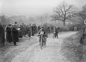Number 4 Prints: Unidentified motorcycle at an early motoring trial, pre 1914. Artist: Bill Brunell