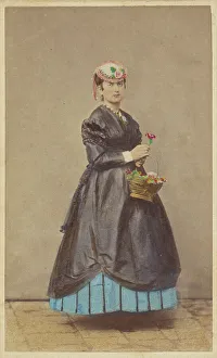 Flower Basket Prints: Unidentified woman wearing a flowered hat