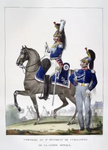Uniform of the 1st Regiment of Chasseurs of the royal guard, France, 1823. Artist: Charles Etienne Pierre Motte Uniform of the 1st Regiment of Chasseurs of the royal guard, France, 1823. Artist: Charles Etienne Pierre Motte