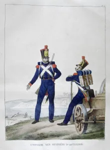 Uniform of artillerymen, France, 1823. Artist: Charles Etienne Pierre Motte Uniform of artillerymen, France, 1823. Artist: Charles Etienne Pierre Motte