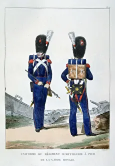 Uniform of a regiment of foot artillery of the royal guard, France, 1823. Artist: Charles Etienne Pierre Motte Uniform of a regiment of foot artillery of the royal guard, France, 1823. Artist: Charles Etienne Pierre Motte